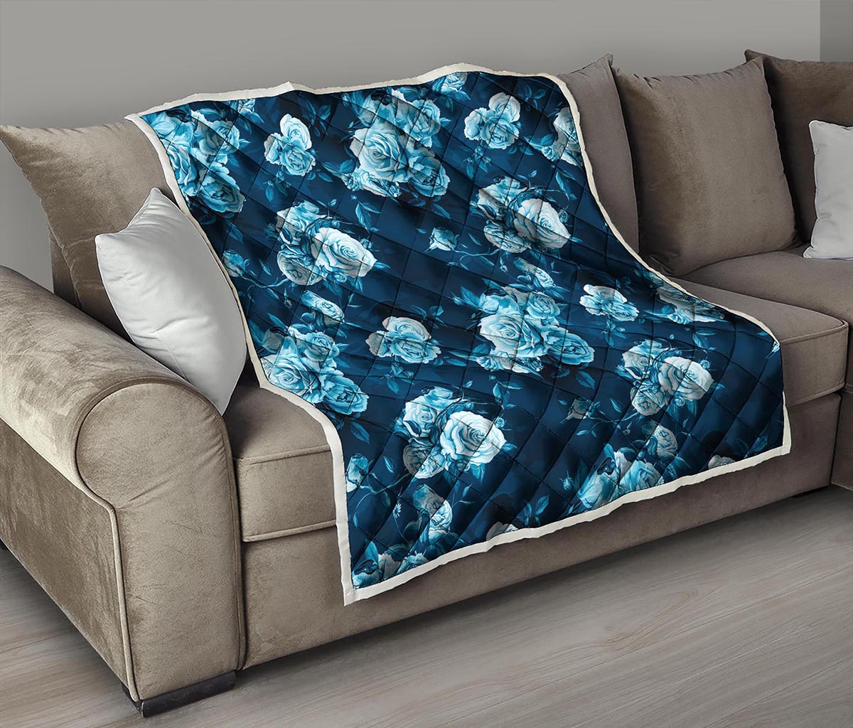 Blue Rose Floral Flower Pattern Print Quilt
