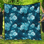 Blue Rose Floral Flower Pattern Print Quilt