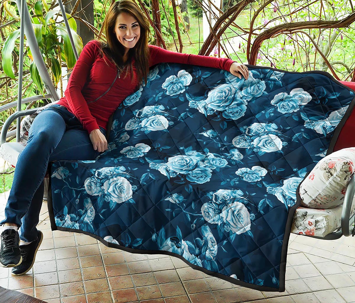Blue Rose Floral Flower Pattern Print Quilt