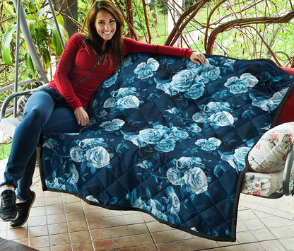 Blue Rose Floral Flower Pattern Print Quilt