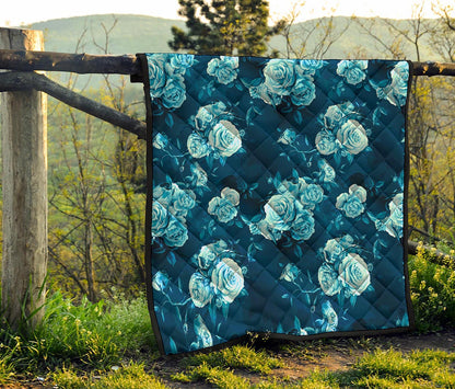 Blue Rose Floral Flower Pattern Print Quilt