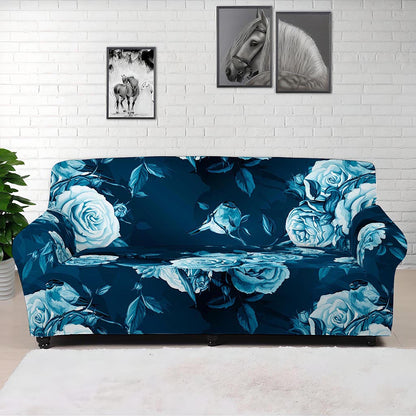 Blue Rose Floral Flower Pattern Print Sofa Cover