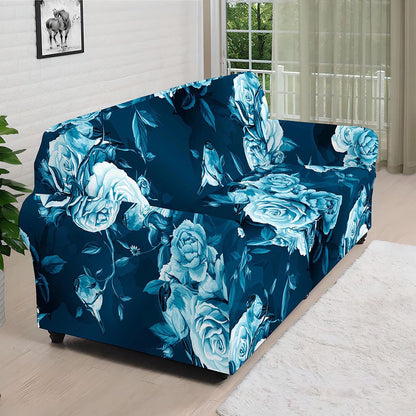 Blue Rose Floral Flower Pattern Print Sofa Cover