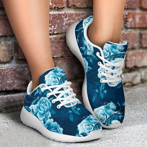 Blue Rose Floral Flower Pattern Print Sport Shoes GearFrost