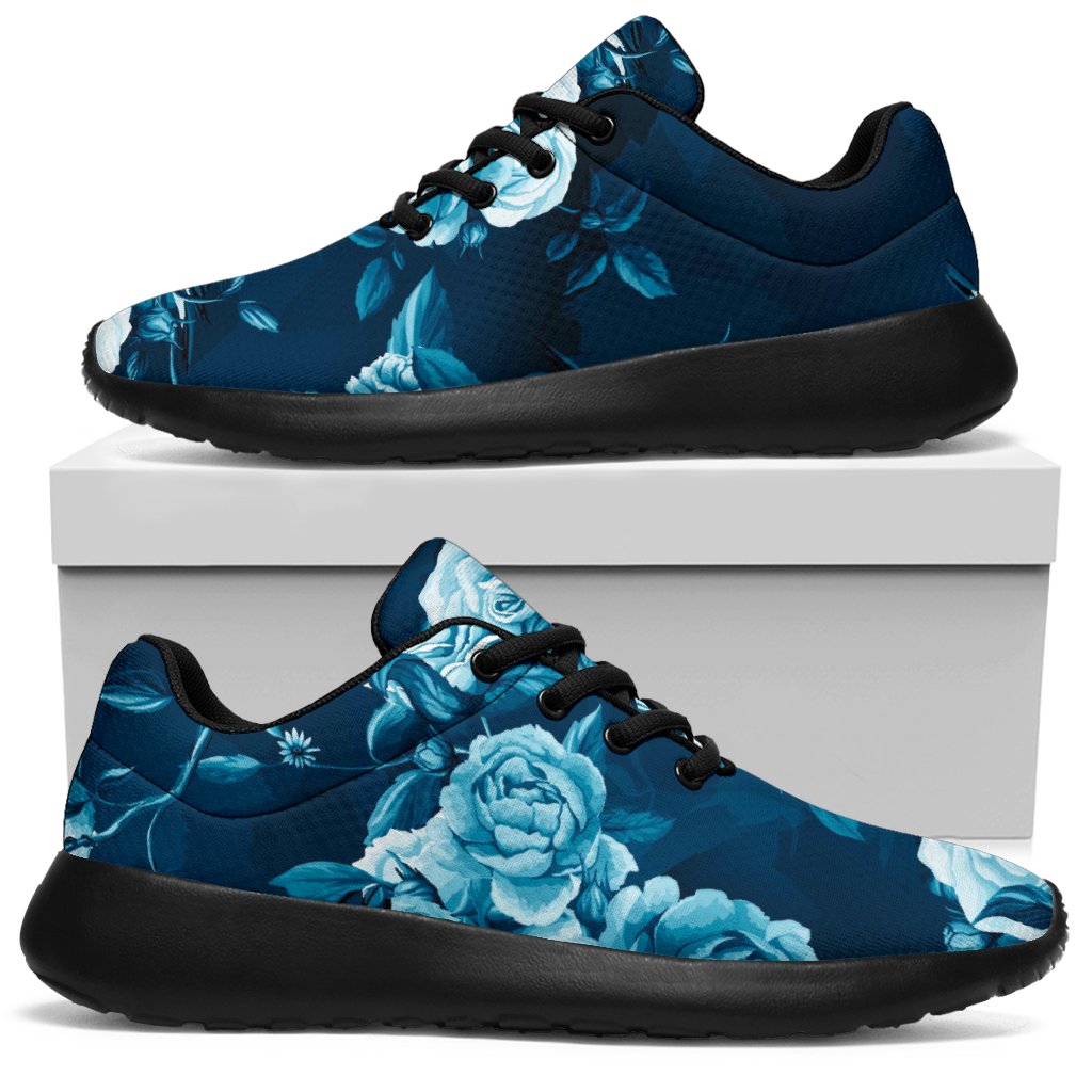 Blue Rose Floral Flower Pattern Print Sport Shoes GearFrost