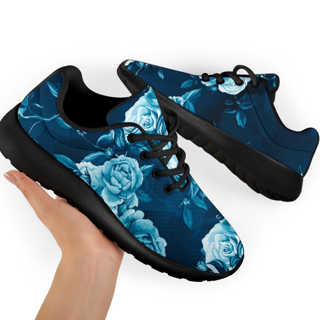 Blue Rose Floral Flower Pattern Print Sport Shoes GearFrost