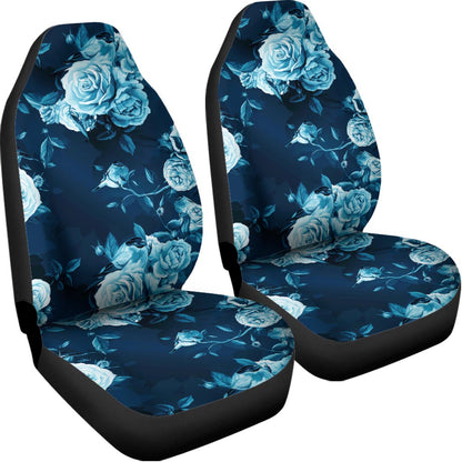 Blue Rose Floral Flower Pattern Print Universal Fit Car Seat Covers