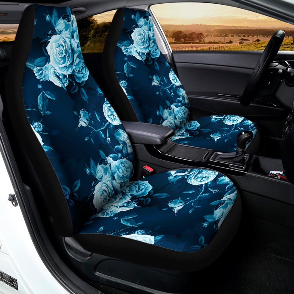 Blue Rose Floral Flower Pattern Print Universal Fit Car Seat Covers