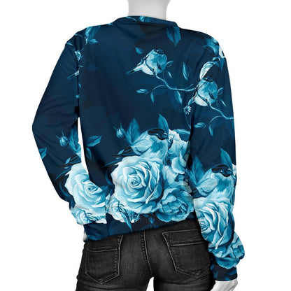 Blue Rose Floral Flower Pattern Print Women's Crewneck Sweatshirt GearFrost