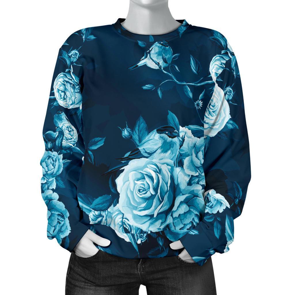 Blue Rose Floral Flower Pattern Print Women's Crewneck Sweatshirt GearFrost