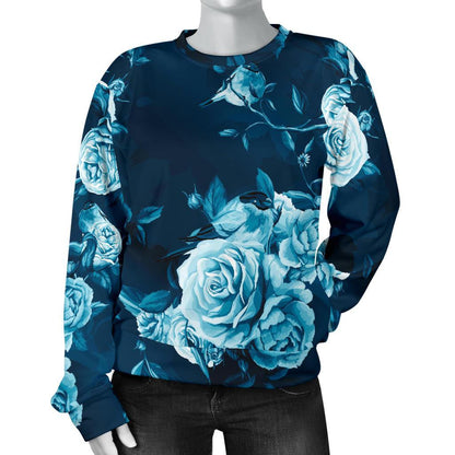 Blue Rose Floral Flower Pattern Print Women's Crewneck Sweatshirt GearFrost