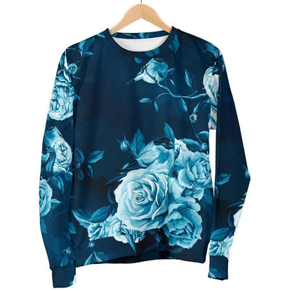 Blue Rose Floral Flower Pattern Print Women's Crewneck Sweatshirt GearFrost
