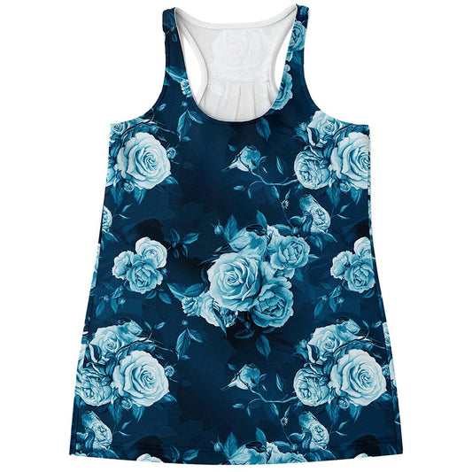 Blue Rose Floral Flower Pattern Print Women's Racerback Tank Top