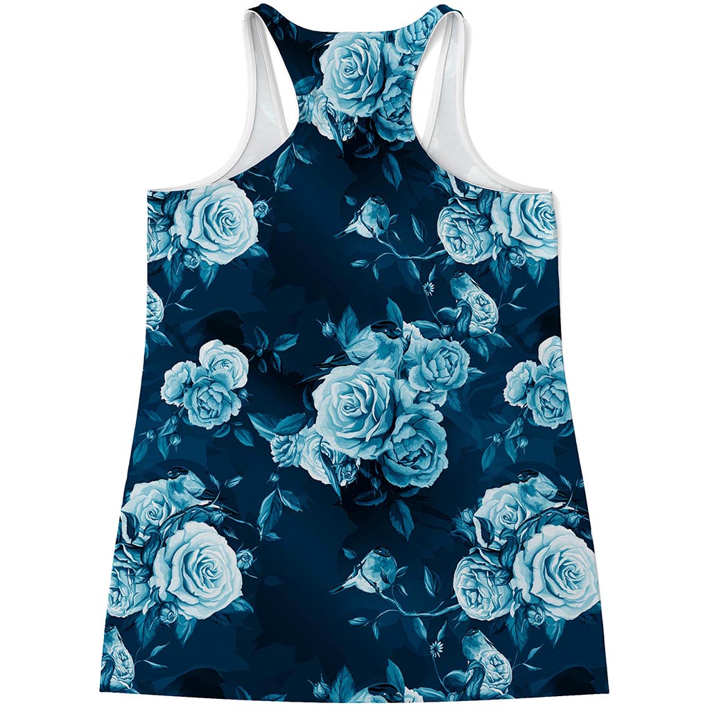 Blue Rose Floral Flower Pattern Print Women's Racerback Tank Top