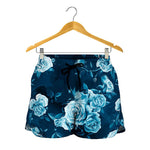 Blue Rose Floral Flower Pattern Print Women's Shorts