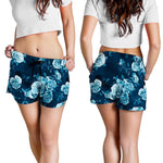Blue Rose Floral Flower Pattern Print Women's Shorts