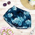 Blue Rose Floral Flower Pattern Print Women's Shorts