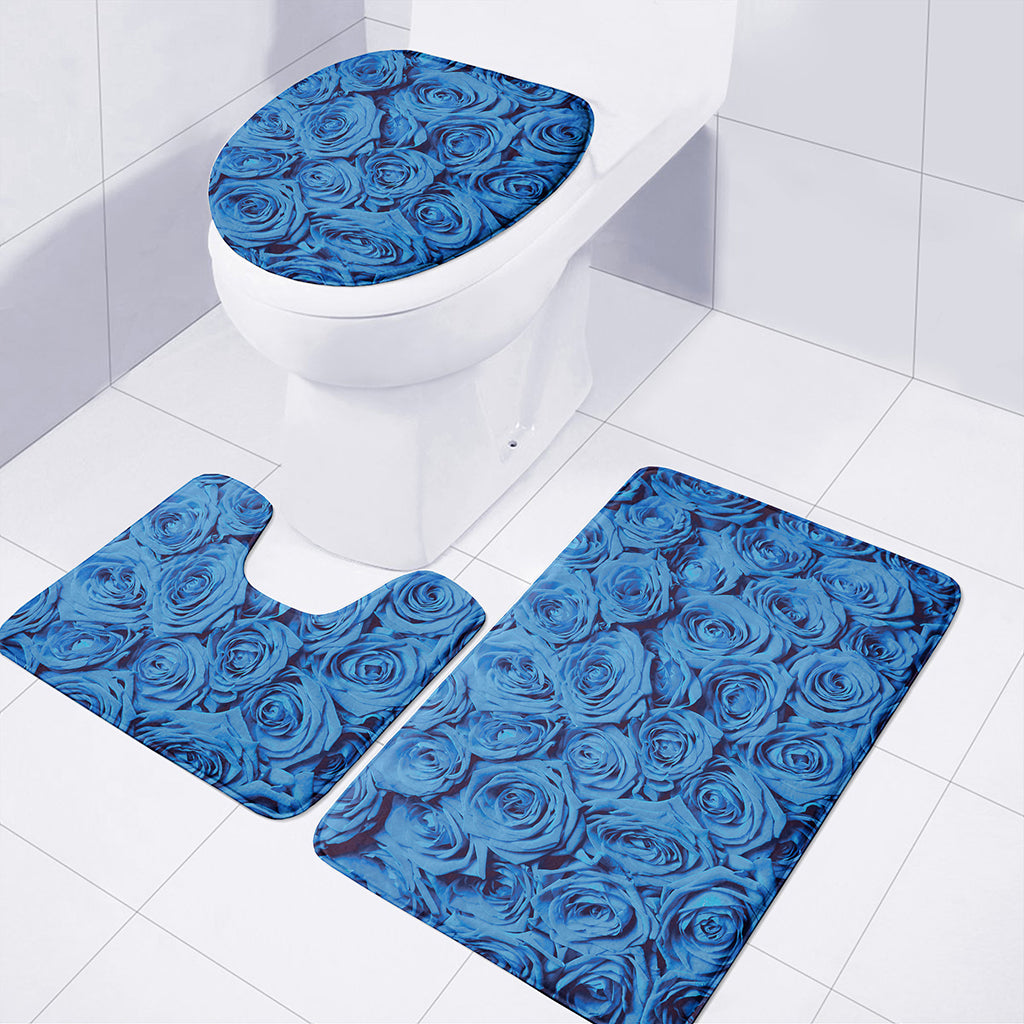 Blue Rose Print 3 Piece Bath Mat Set