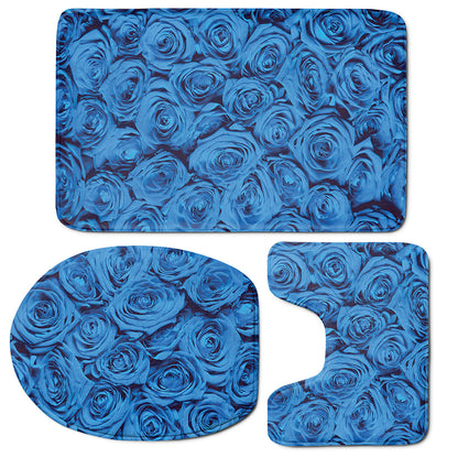 Blue Rose Print 3 Piece Bath Mat Set