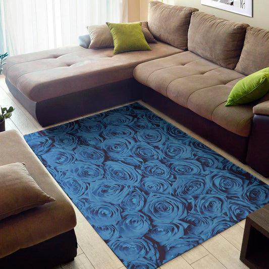 Blue Rose Print Area Rug