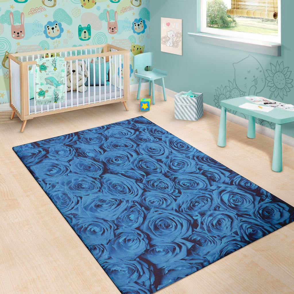 Blue Rose Print Area Rug