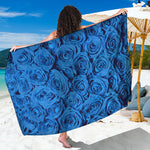 Blue Rose Print Beach Sarong Wrap