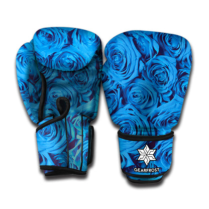 Blue Rose Print Boxing Gloves