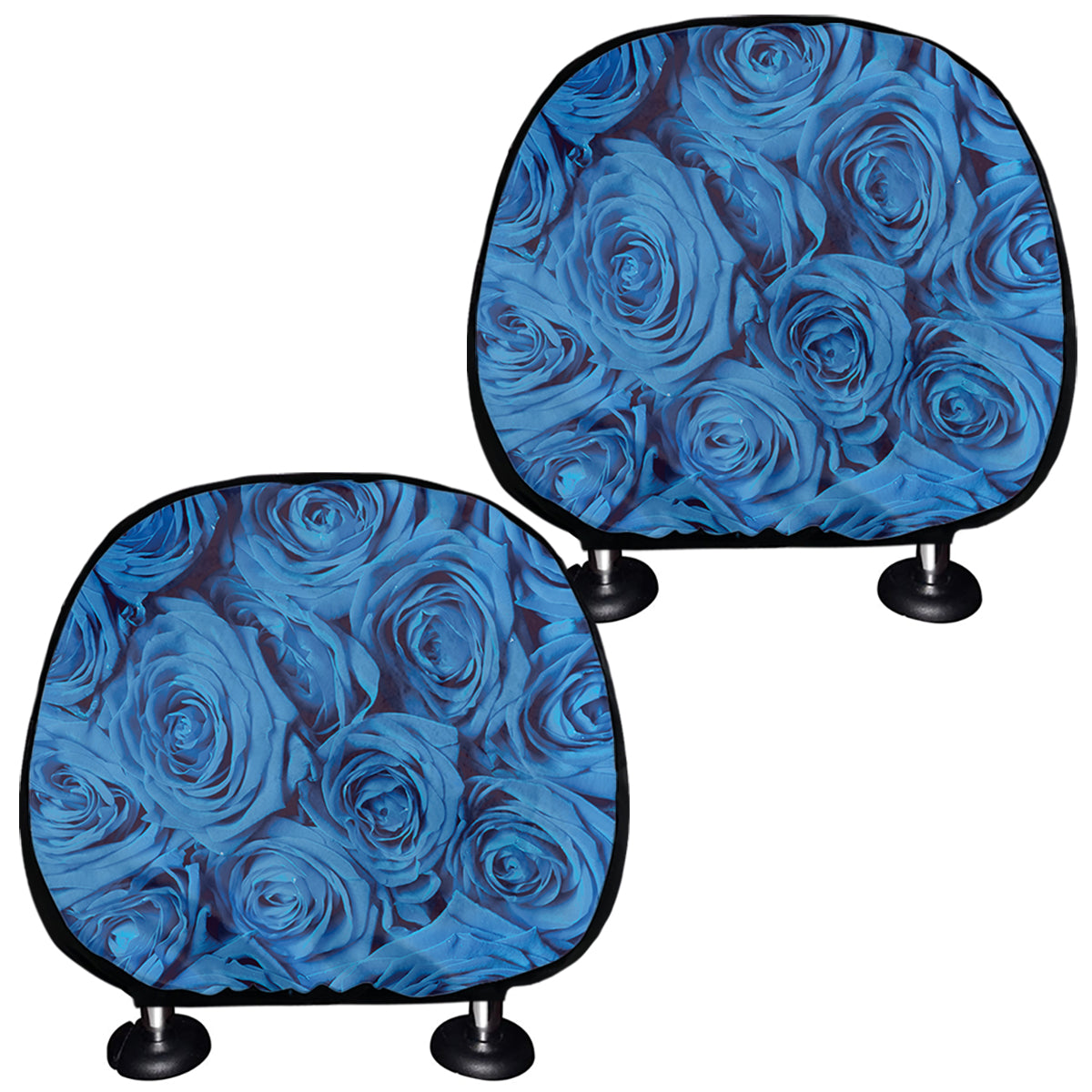 Blue Rose Print Car Headrest Covers
