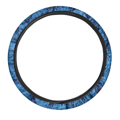 Blue Rose Print Car Steering Wheel Cover