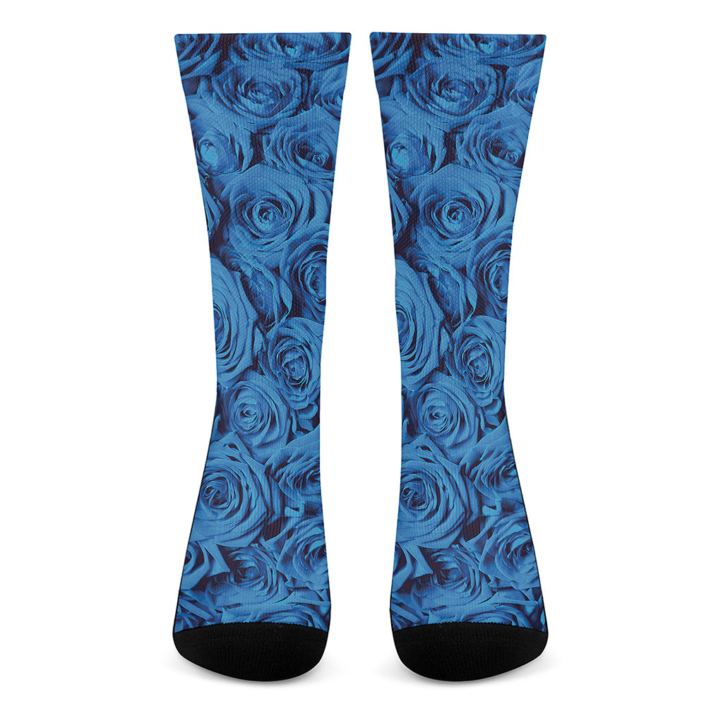 Blue Rose Print Crew Socks