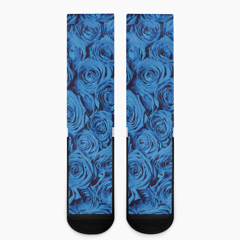 Blue Rose Print Crew Socks