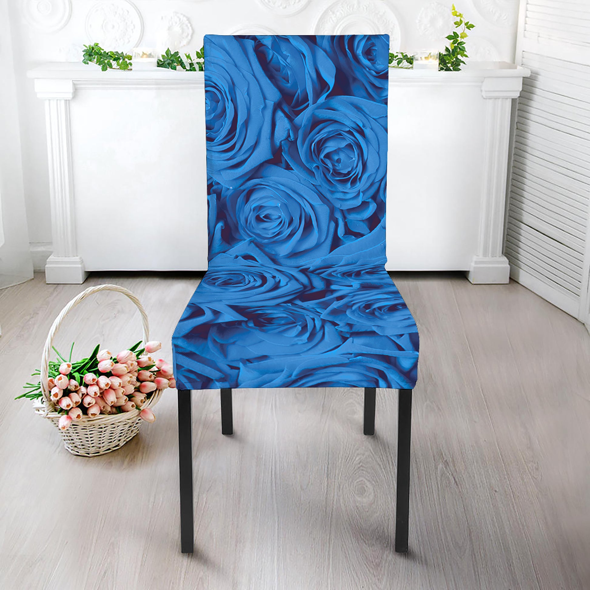 Blue Rose Print Dining Chair Slipcover