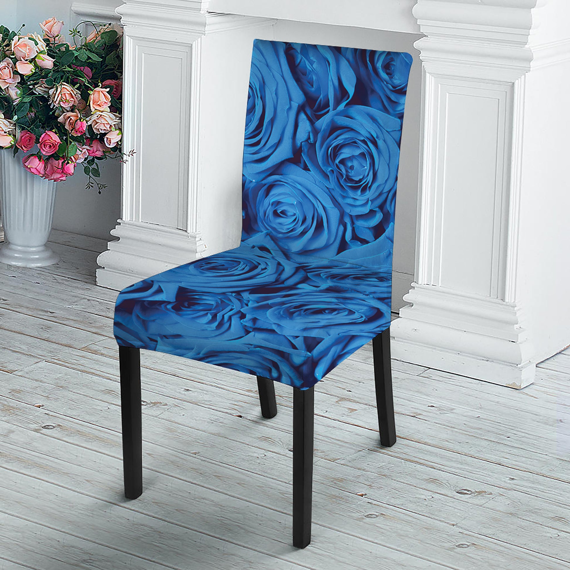 Blue Rose Print Dining Chair Slipcover
