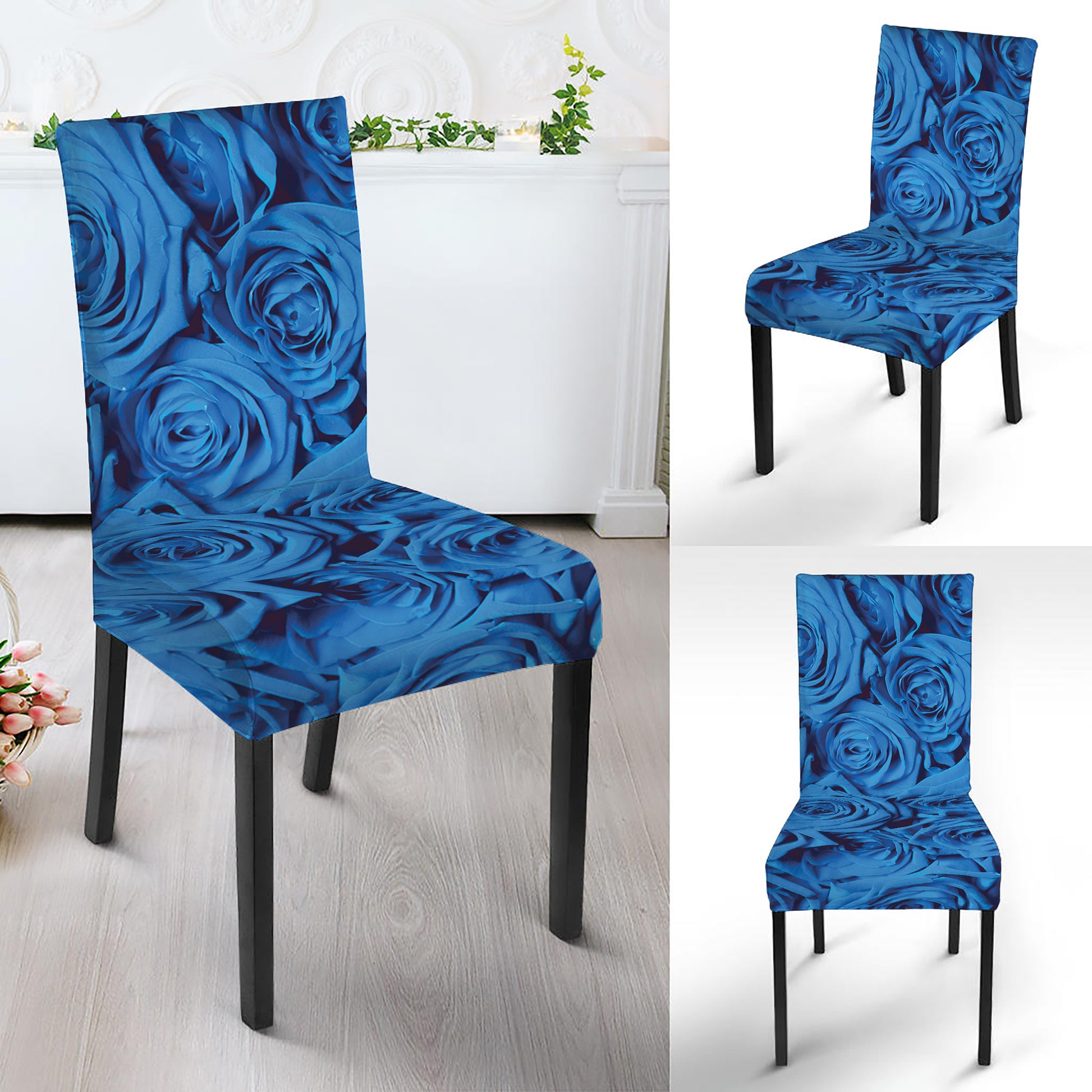 Blue Rose Print Dining Chair Slipcover