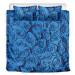 Blue Rose Print Duvet Cover Bedding Set