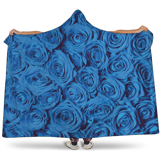 Blue Rose Print Hooded Blanket
