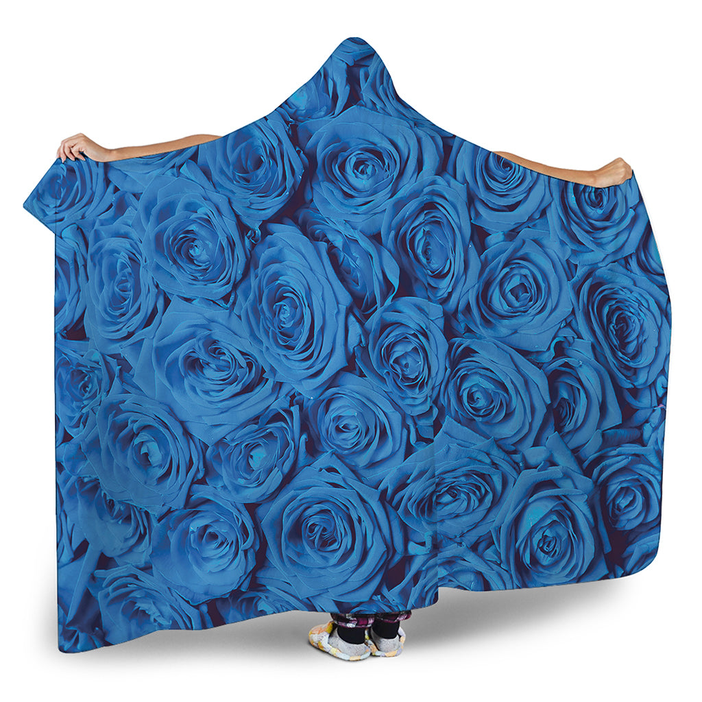 Blue Rose Print Hooded Blanket