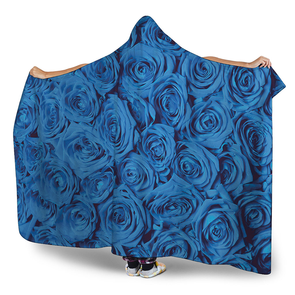 Blue Rose Print Hooded Blanket