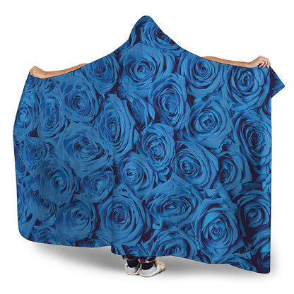 Blue Rose Print Hooded Blanket