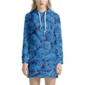 Blue Rose Print Pullover Hoodie Dress