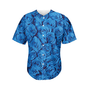 Blue Rose Print Men's Baseball Jersey