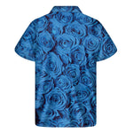 Blue Rose Print Men's Short Sleeve Shirt
