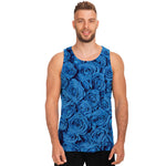 Blue Rose Print Men's Tank Top