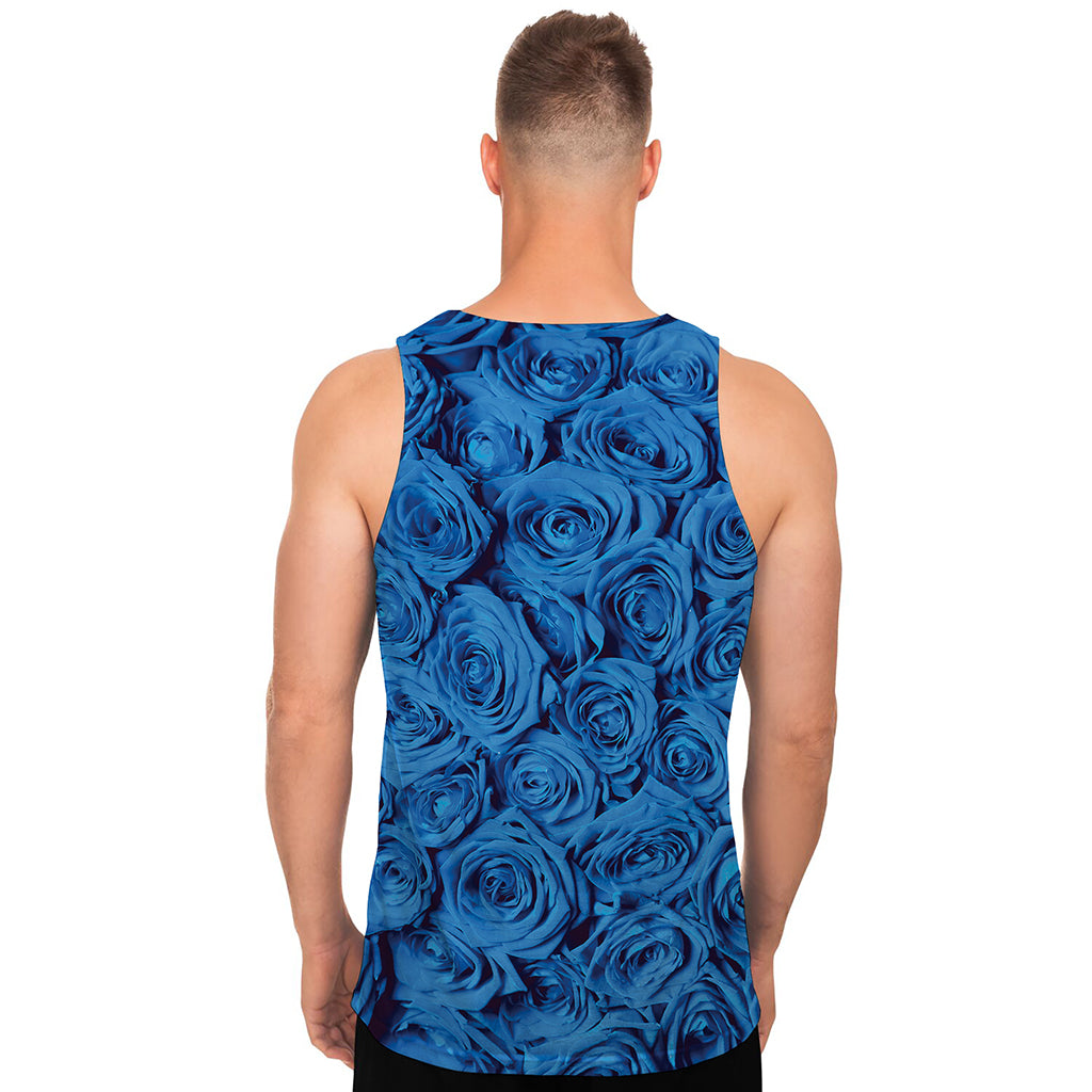 Blue Rose Print Men's Tank Top