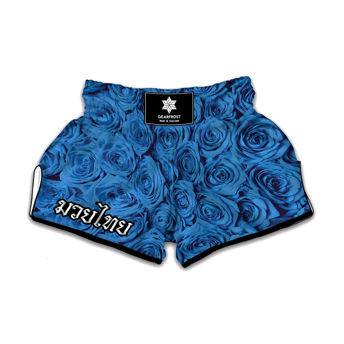 Blue Rose Print Muay Thai Boxing Shorts