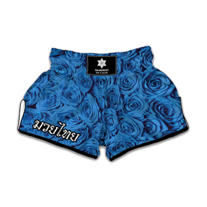 Blue Rose Print Muay Thai Boxing Shorts