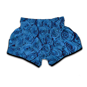 Blue Rose Print Muay Thai Boxing Shorts