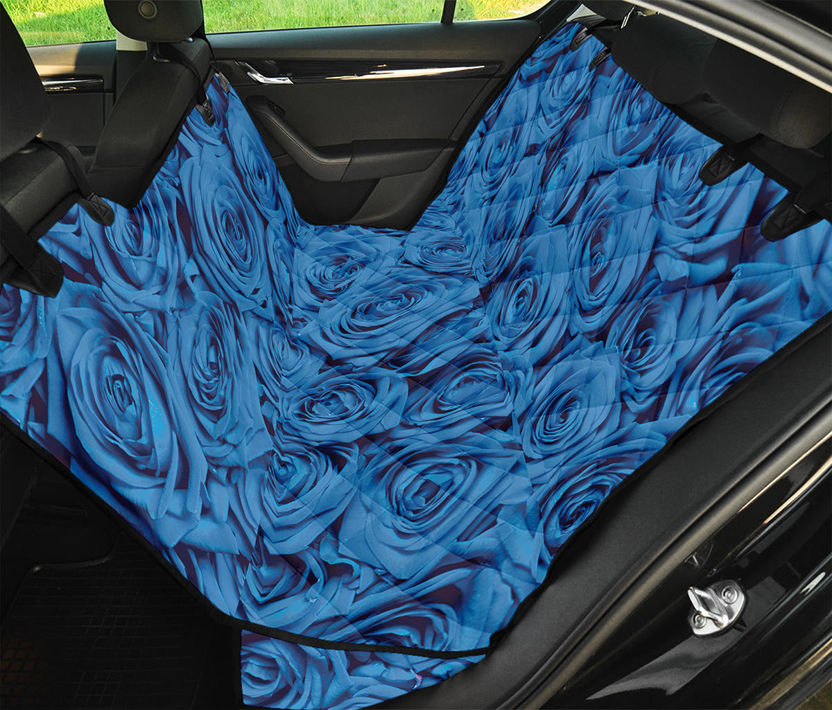 Blue Rose Print Pet Car Back Seat Cover