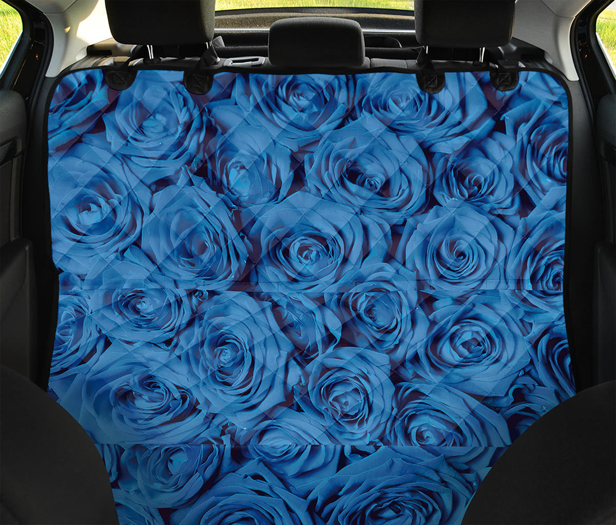 Blue Rose Print Pet Car Back Seat Cover