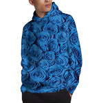 Blue Rose Print Pullover Hoodie